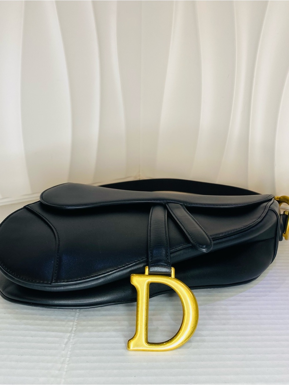 Dior Black Saddle Shoulder Bag with Gold 'D' Charm - Picture 5 of 13